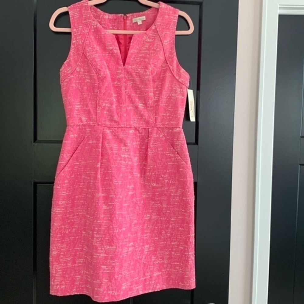 NWT Lillie Alexander Shoshanna Pink Sheath Dress w/White Striations. Size 6
